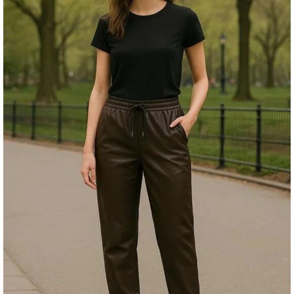 NWT Anthropologie Avec Les Filles Vegan Leather Jogger Pants Cedar Brown Size 2X